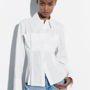 NWT Zara White Dressy Poplin Shirt Size M